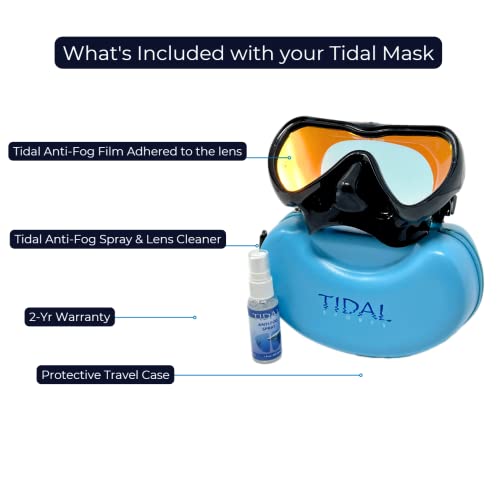 Tidal Mask - Advanced Anti Fog Diving Mask for Scuba Diving, Snorkeling, and Free Diving. Wide-Angle Single Lens. Best Anti Fog Scuba Mask, Snorkel Mask, Dive Mask for Adults. (Black/Tinted Lens).