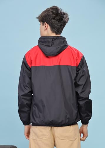 Image of Dollar Men's Polyester Colourblock Windcheater Jacket With Zipper Pockets and Hood