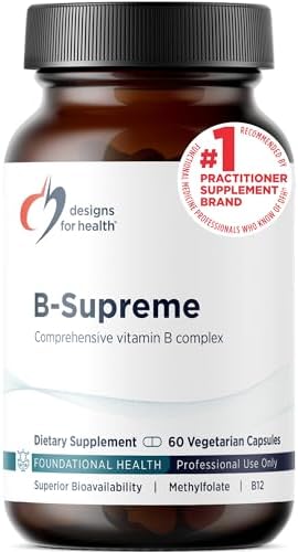 Designs for Health B-Supreme - B Vitamin Complex with B1, B2, B3, B6 + B12, Includes Active Folate (Methylfolate), TMG + Choline - Non-GMO B Complex Supplement (60 Capsules)
