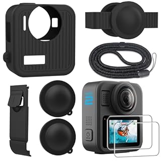 FitStill Le kit de protection en silicone est uniquement compatible avec Gopro Max 2, coque de protection en silicone + film de protection d'écran + couvercle latéral de batterie + couvercle de