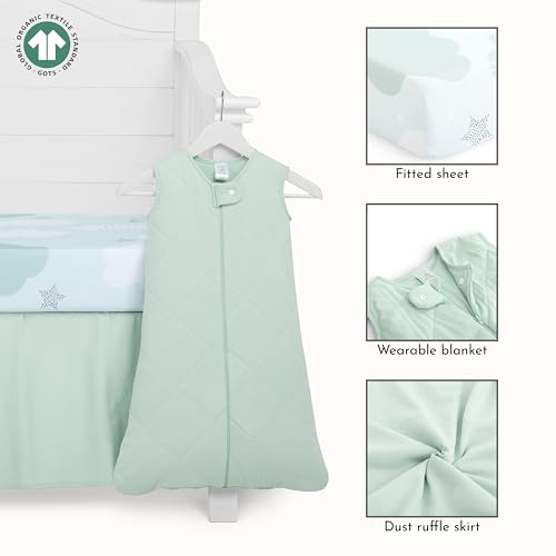 Image of Evolur Dreamer 3 Piece Crib Bedding Set, Machine Washable, Soft and Breathable Toddler Bedding Set, Includes Fitted Sheet, Wearable Blanket and Crib Skirt