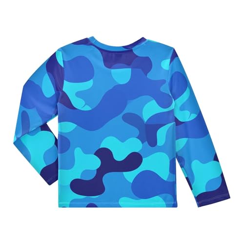 Blue Camouflage Boy's Rash Guard Swim Shirt Long Sleeve Sun Shirt for Kids Toddler UPF50+2