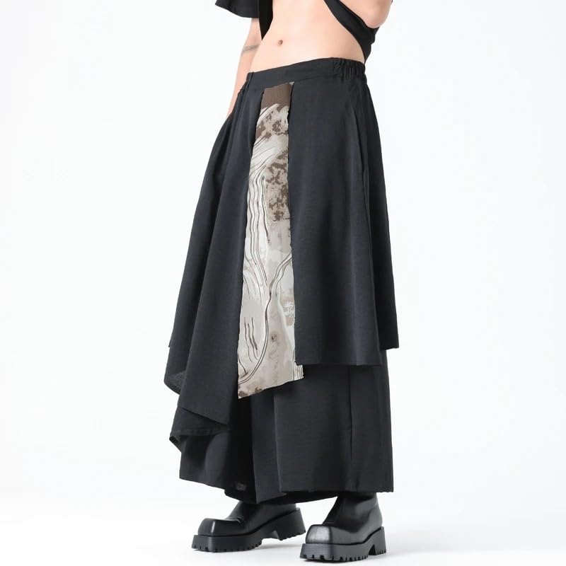 Men's Skirt Pants Casual Loose Fit Harajuku Kimono Trousers Summer Stretwear Elastic Waist Wide Leg Pants2