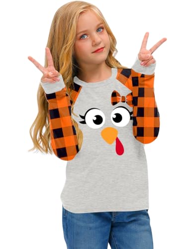 Image of BesserBay Girl's Christmas Buffalo Plaid Raglan Top Funny Holiday Graphic Shirt 4-14 Years