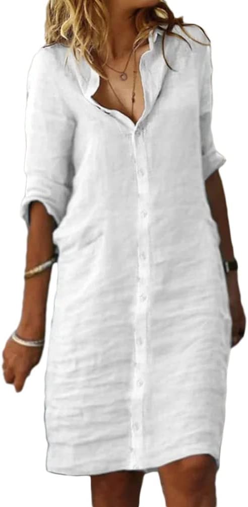 Abito Donna In Cotone E Lino Stile Retrò - Con Lacci E Tasche, Sexy E Comodo - Foto 8