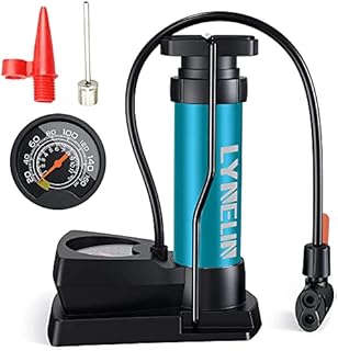 Lyneun Bike Pump, Floor Pumps with Pressure Gauge Tire Lightweight Portable Air Pump 160 PSI Mini Bicycle Pump with Presta & Schrader Valves for Road Mountain Bikes Motorcycle Balls Inflatable Toys