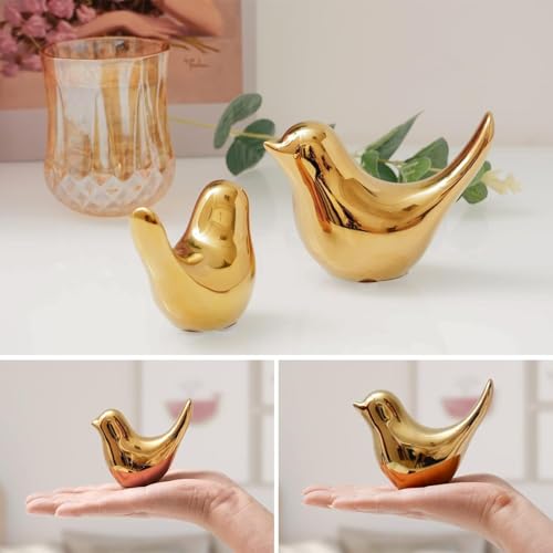 Image of Ceramic Golden Bird Figurine Set with Non-Slip Base, Decorative Bird Statues for Tabletop Shelf Display, Gold Ceramic Bird Showpieces (Pack of 2)