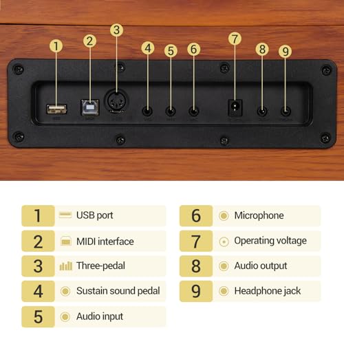 MOSEN Digital Piano 88 Key Weighted Keyboard, Full-size Electric Piano for Beginners, Hammer Action Piano Keyboard, with Sheet Music Stand, Triple Pedal, Power Adapter, USB-MIDI Connecting, Brown