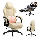 DOWINX ゲーミングチェア パソコンチェア 人間工学 ユニークなクッション USB式振動機能付き 両点式腰当て付き ランバーサポート 155°リクライニング オットマン付き レトロ感 ロッキング機能 連動アームレスト 幅広座面 蒸れない 通気性 静音キャスター 上質PUレザー おしゃれ 高さ調整可能 pcチェア 疲れない 社長椅子 鳥の子色 LS-66D89D-04