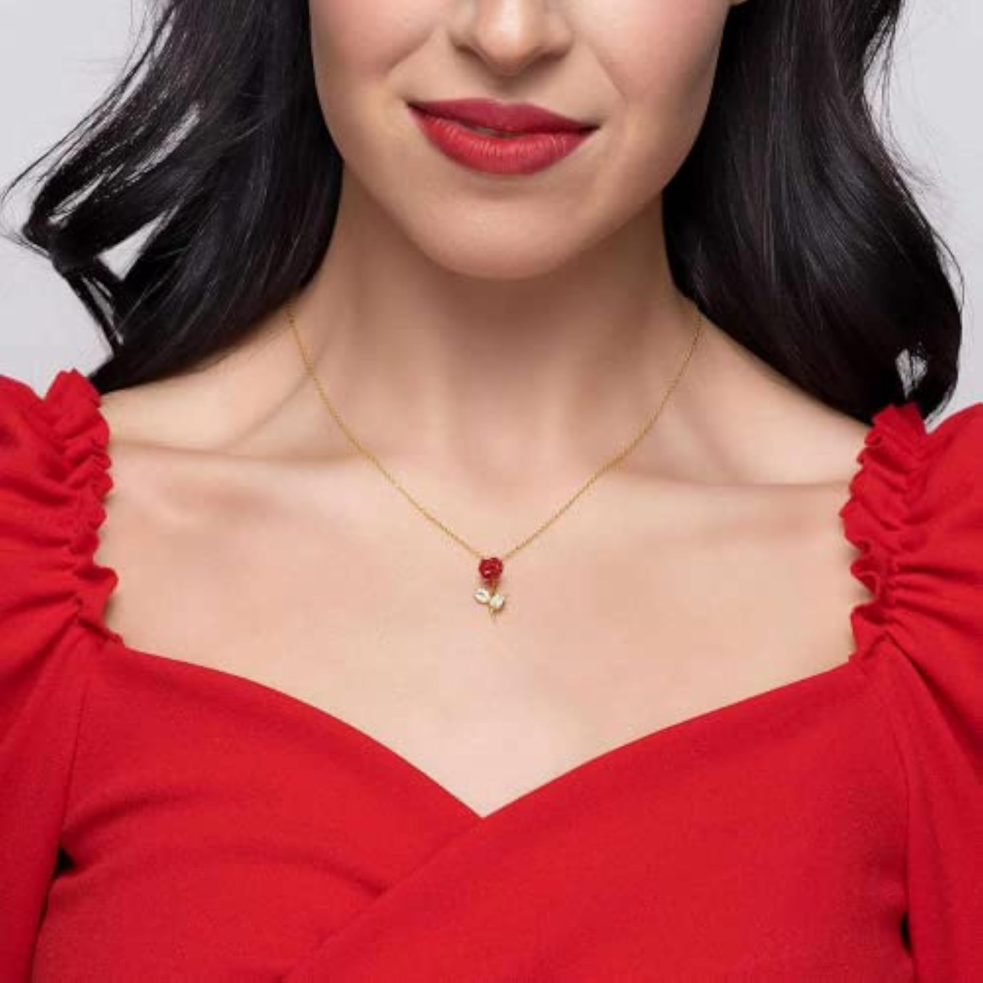 925 Pure Silver Red Rose Necklace Gift Set