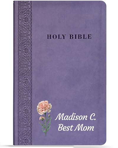 Personalized Birth Flower Thinline Reference Bible, Christian Mother's Day Gift, Bible with Custom Name, KJV, King James Version, Red Letter, Flexisoft, Lavender