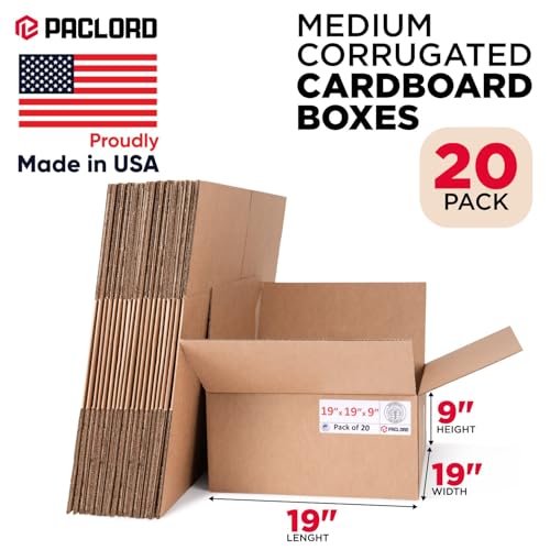 Image of Medium Cardboard Boxes 19 inchL x 19 inchW x 9 inchH (Pack of 20) - USA-Made Packing Boxes for Moving, Shipping, or Storage - USPS, UPS, FedEx Approved - Professional Packing Supplies for Moving | USA-Made Packing Boxes for Moving, Shipping, or Storage - USPS, UPS, FedEx Approved - Professional Packing Supplies
