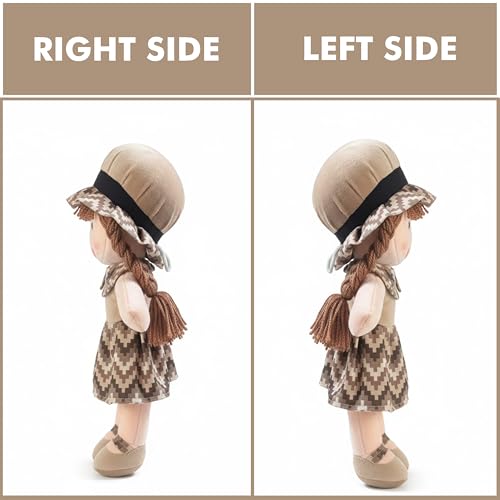 Image of Apollo Toys Soft Cloth Doll for Kids | Cute Braided Girl Plush Toy with Hat | Premium Cotton Stuffed Soft Toy for Girls | Birthday Gift for Kids | Safe & Washable Doll (Blue Dress, 50 cm) (Brown)