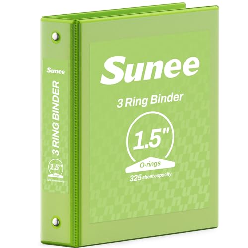 SUNEE 3 Ring Binder 1.5 Inch 1 Pack, Clear View Binder Three Ring PVC-Free (Fit 8.5x11 Inches) for School or Office Supplies, Tender Green