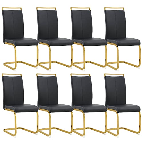 Image of Baysitone Modern Dining Chairs Set of 8, Side Dining Room Chairs with Golden Legs, Kitchen Chairs with Faux Leather Padded Seat High Back for Dining, Kitchen, Living Room, Black