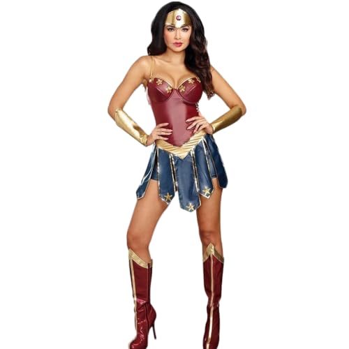 LyCosLynen Halloween Costume Leatherette Woman Cosplay Dress for Adult Halloween Outfit Cosplay Party Dress