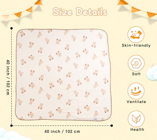 Image of Baby Blanket 40x40 Inches,Muslin Cotton and Minky Dotted Double Layer Soft Receiving Blanket for Newborn Toddler,Bear