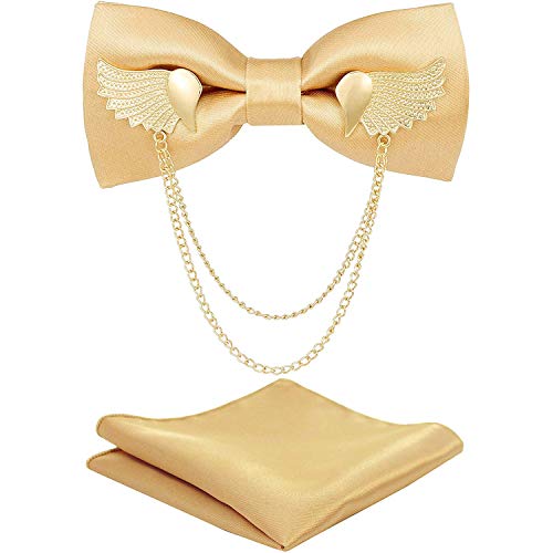 Canjoyn Solid Bow Tie Metal Golden Wing Bowties Hanky Set Tuxedo Banquet Neck Tie cover