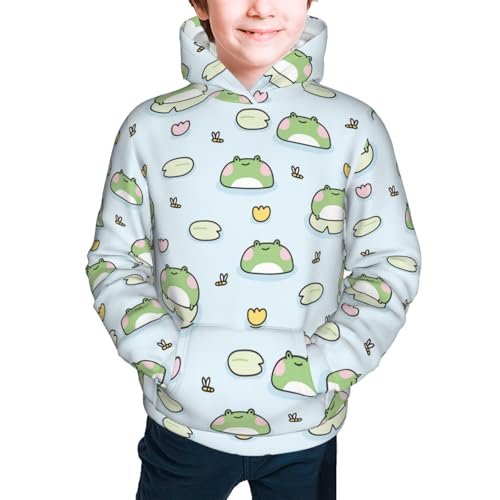 Cute Frog Stay on Leaf Kids Pullover Hoodies Boys Sweatshirts Girls Athletic Clothes with Pocket2