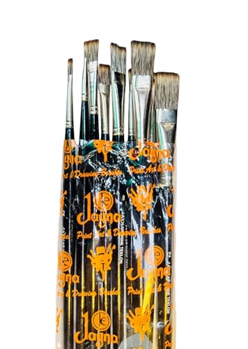 Image of Flat Short Hair Paint Brush Set | Professional Nylon Artist Brushes For Watercolor, Acrylic & Oil Painting With Smooth Paint Coverage, Canvas Artwork & Creative Art | Sizes 1-12, Set of 9