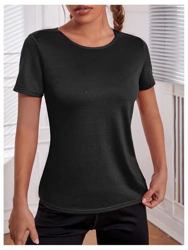 OYOANGLE Women's Open Back Workout Tops Short Sleeve Cut Out Crossover Hem Running Gym Exercise Athletic T Shirts2