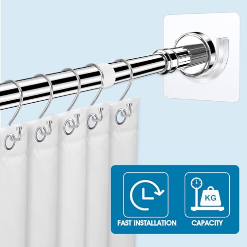Shower Curtain Rod 8 PCS No Drill Retainer Brackets Tension Holders Adhesive Holder Closet Hooks Rods For Bathroom Wardrobe Curved Clips Wall Strip Plastic Self Stick On Peel and Support Mount Sticker - Image 2