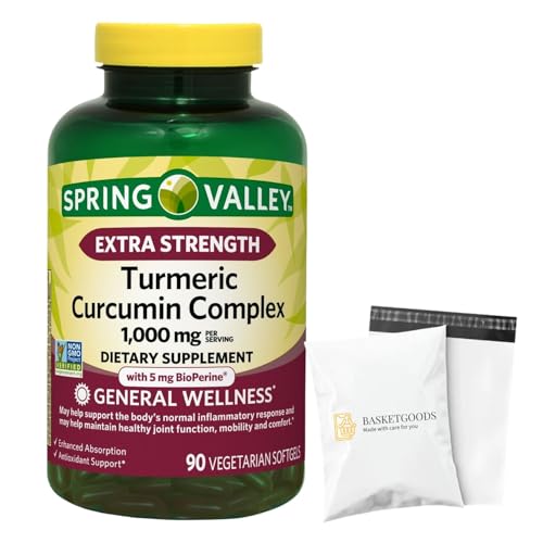 Spring Valley Turmeric Curcumin 1000 mg- Complex Extra Strength 90 softgels (Pack of 1) Set by Basket Goods