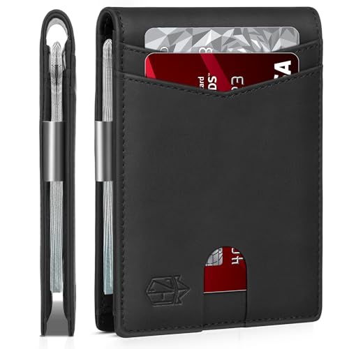 Zitahli Money Clip Wallets for Men,Slim Bifold Wallet 10-12 Cards, Mens Leather Wallet with ID Window,RFID Blocking Thin Minimalist Credit Card Holder,Gifts for Him