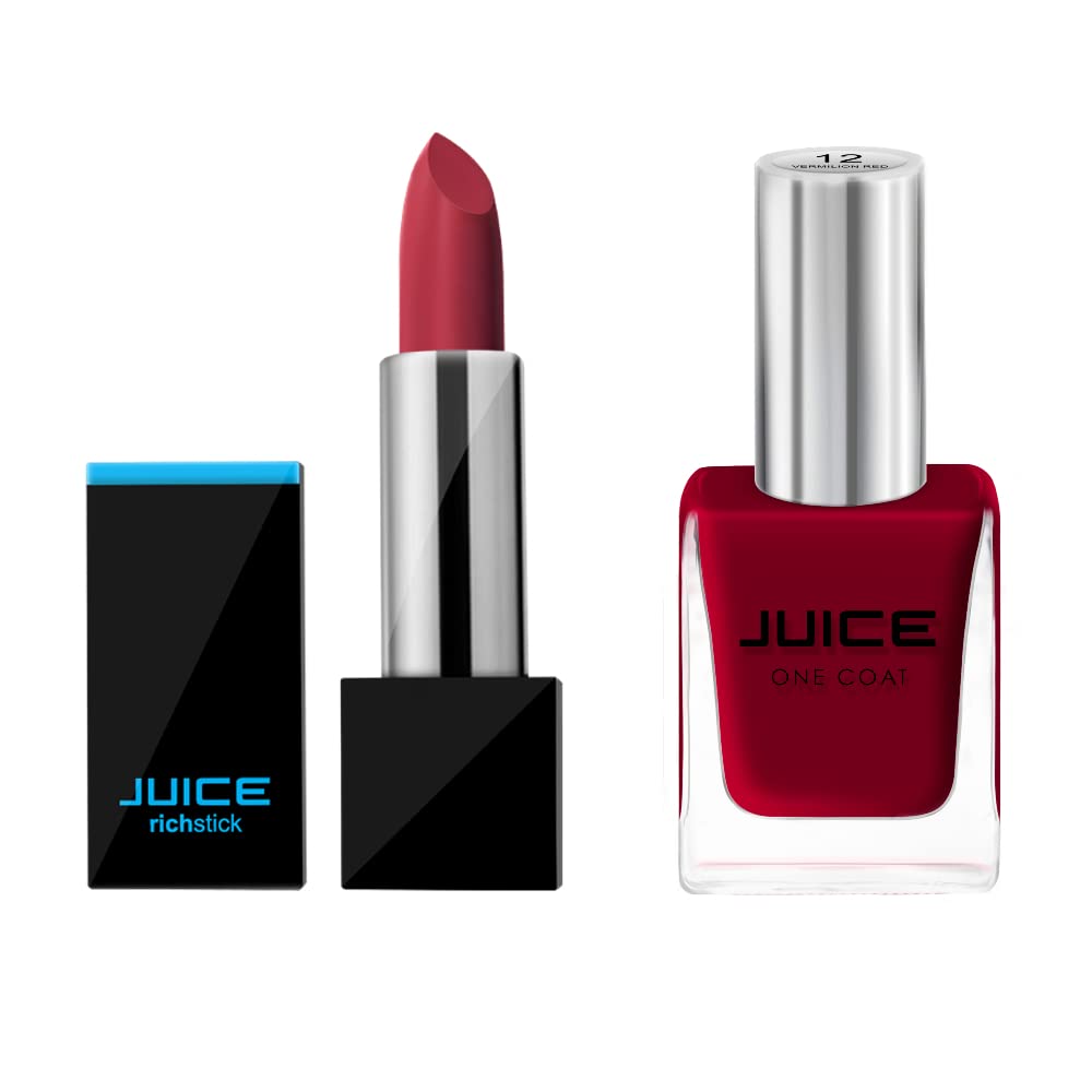 JUICEBOLD RED - 25 RICHSTICK (LIPSTICK) & VERMILION RED - 12 NAIL PAINT | WATERPROOF & LONG LASTING | PACK OF 2