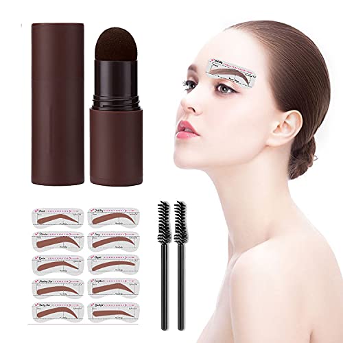 Eyebrow Waterproof Stamp Shaping,Eyebrow Stencil,10 Reusable Adjustable Styles Stamp Shaping Kit,2 Eyebrow Pen Brushes,Gift for Women Girl
