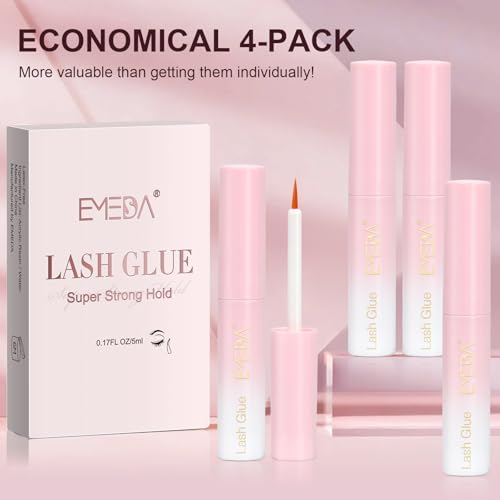 Eyelash Glue 4pcs Clear Glue - Super Strong Hold Professional Lash Glue Latex Free Eyelash Glue Waterproof Lash Glue White Strip Eyelash Adhesive EMEDA