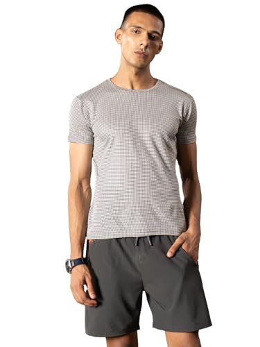 FitMonkey Sports Crew Neck Stretchable Dry fit Tshirt | Regular fit Textured Tshirt for Men |Sport Tshirt for Men | Quick Dry Technology with Moisture Control |Breathable & Lightweight | Grey_L Deal