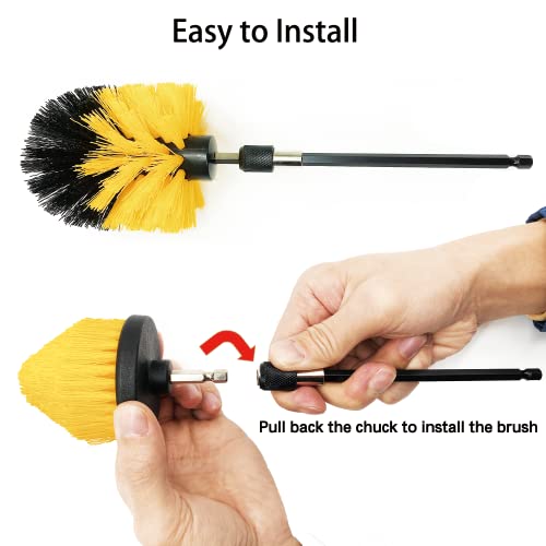 Drill Brush Attachment Set, 7 Pack 1/4In Power Scrubber Brush + Extend Long Attachment, Brush Drill Attachment, Power Cleaning Scrub Brush For Bathroom, Tub, Tile, Corner, Floor #TOP3