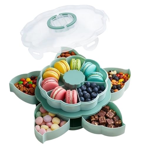 de servir compartido - Vajilla giratoria en forma de flor de 2 capas | de 10 verduras con tapa - para Brunch, Cena, Almuerzo, Bar, Hogar, Al Aire Libre, Camping, Cocina, Picnic,