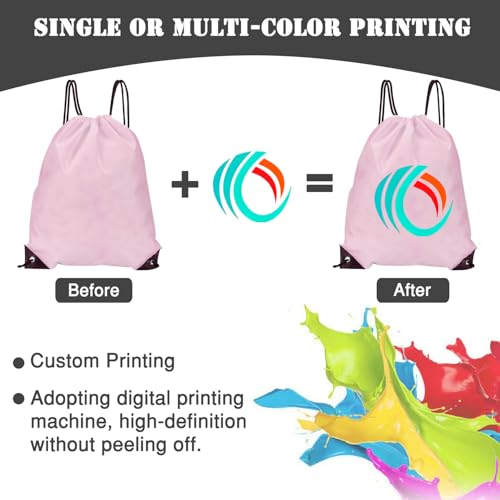 Custom Bags With Your Logo Set of 100 Custom Backpack Draw String Bags Pack Bulk for Travelling Swimming Gym Everyday Use (Pink)