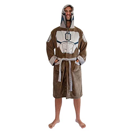 Star Wars: The Mandalorian Bounty Hunter Hooded Bathrobe for Men And Women | Soft Plush Spa Robe for Shower | Lightweight Fleece Housecoat With Belted Tie | One Size Fits Most Adults
