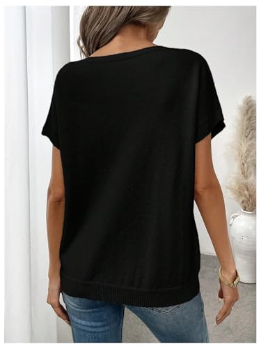 GORGLITTER Women's Bow Short Sleeve Sweater Lightweight Sweater Crew Neck Pullover Knit Tops2