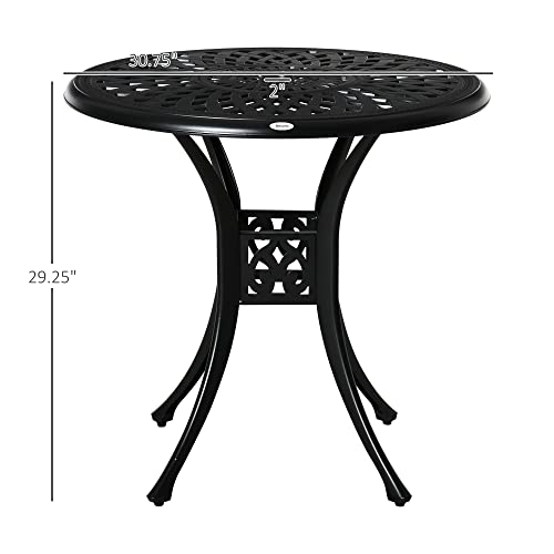 Outsunny 30" Round Patio Dining Table With Umbrella Hole, Antique Cast Aluminum Outdoor Bistro Table Only, Black #TOP2