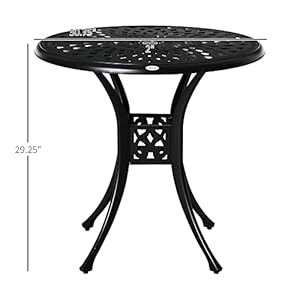Outsunny 30" Round Patio Dining Table with Umbrella Hole, Antique Cast Aluminum Outdoor Bistro Table Only, Black Outsunny 30 Round Patio Dining Table with Umbrella Hole Antique Cast Aluminum Outdoor Bistro Table Only Black
