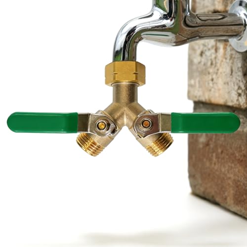 BORDEAG 3/4" 2 Voies Distributeur en Y en Laiton, 3/4" 2 Voies Raccord en Y, Distributeur en Y à 2 Voies Robinet, Répartiteur en Y à 2 Voies en Laiton pour Jardin Appareils Tuyaux D'arrosage