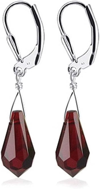 Teardrop Shaped Austrian Crystal Handmade 925 Sterling Silver Leverback Drop Earrings
