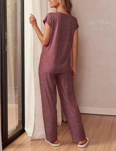 Image of Ekouaer Womens Pajama Sets Cap Sleeve Sleepwear Tops and Long Pants Comfy Pjs 2 Piece Lounge Set with Pockets S-XXL
