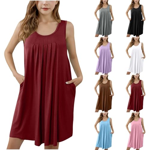 Girls Sleeveless Summer Pleated Tank Dress Cute A-Line Crewneck Princess Pocket Dresses for Kids 5-13 Years2