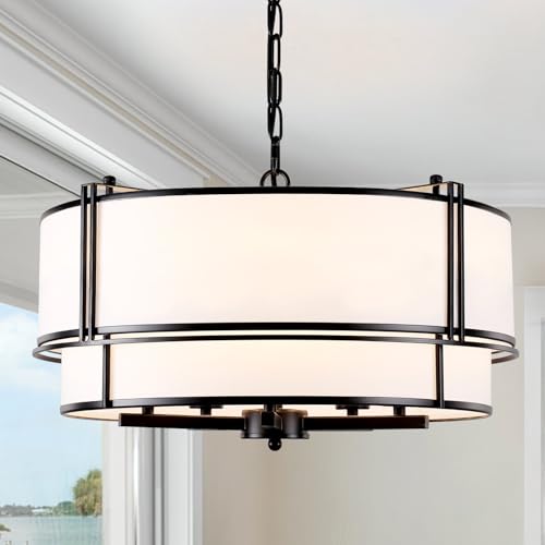 20 Inch Drum Chandelier, Black Farmhouse Large Chandeliers for Dining