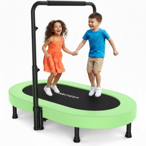 ANCHEER 56" Double Mini Trampoline for Kids, Mini Rebounder with 5-Level Adjusta...