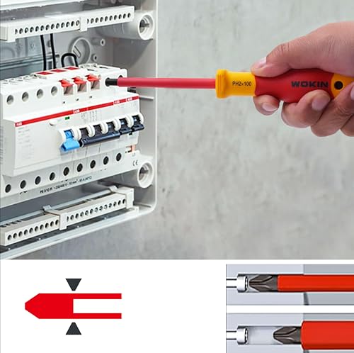 Wokin 6-in-1-Elektrowerkzeugset, isoliert, 180/160 mm, Elektriker-Schraubendreher, Schlitz-/Phillips-Schraubendreher, Spannungsprüfer, ideal für Profis
