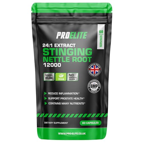 Stinging Nettle Root | 60 Capsules Vegan - 24:1 Extract 12,000mg Nettle Root per Capsule | High Strength Stinging Nettle Alternative to Powder NO Fillers & Binders | Made in UK by PROELITE