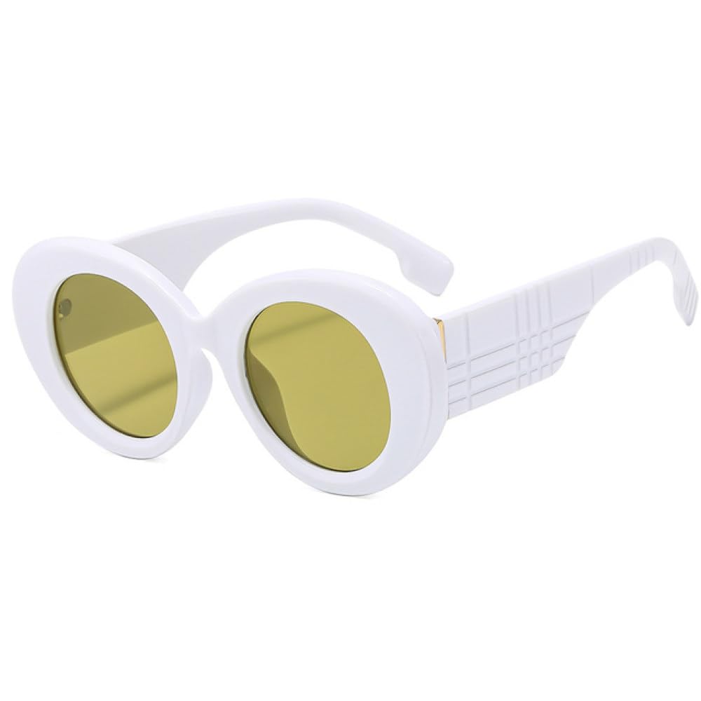 Lunettes de soleil mode grand cadre rétro bicolore blanc vert style léopard rond - 5