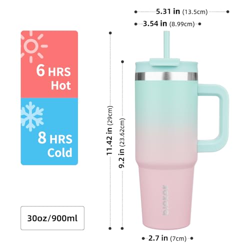 BJPKPK 900 ml Isolierter Edelstahl-Becher mit Griff Deckel und Strohhalm – Ansicht 3