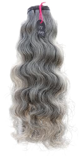 Salt & Pepper Wavy Natural Gray Indian Raw Hair Extension (18" Wavy On